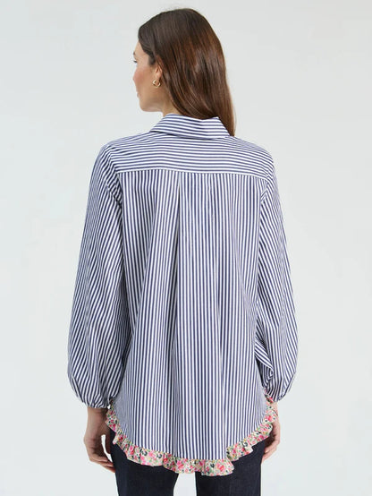 triped Shirt with Frill &amp; Mini Flower Hem 33801