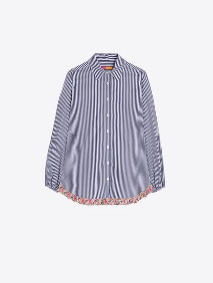 triped Shirt with Frill &amp; Mini Flower Hem 33801