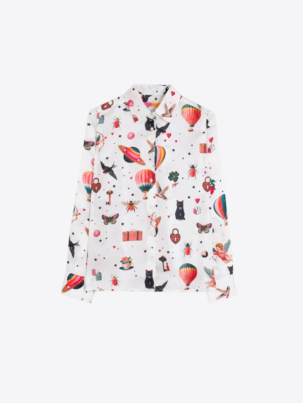 White Silk Shirt With Cupid Print 33900