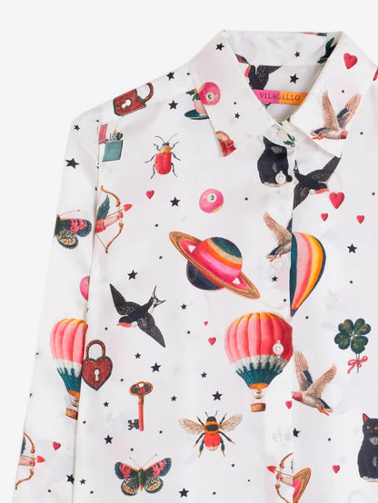 White Silk Shirt With Cupid Print 33900