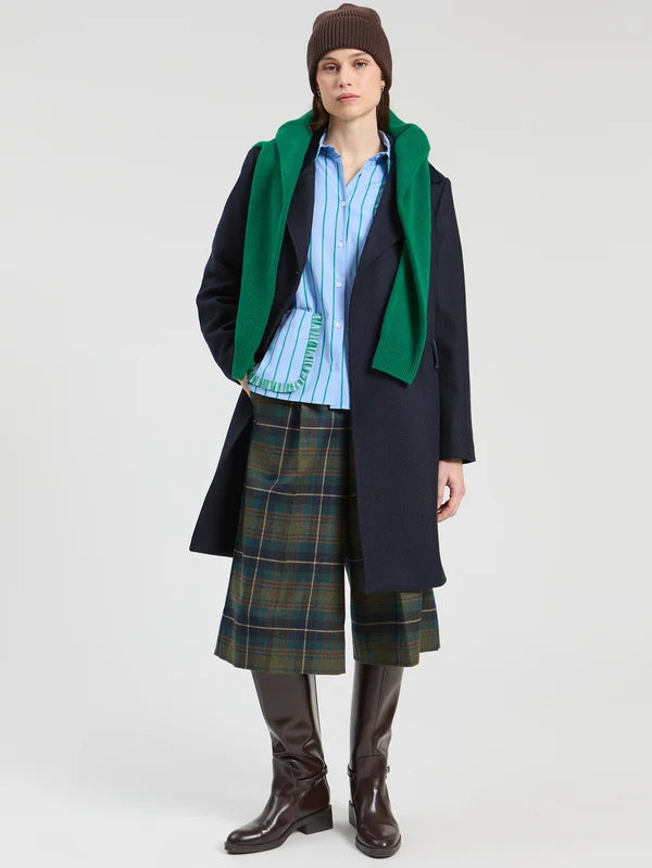 33902 Green Striped Shirt With Ruffle Pockets
