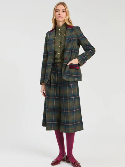Green Burgundy Plaid Wool Shorts 33945