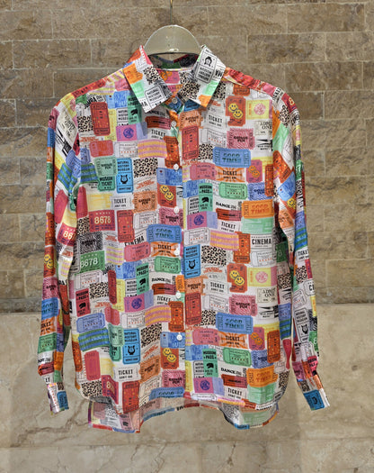 33982 Multicolor Ticket Print Shirt