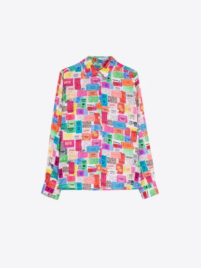 33982 Multicolor Ticket Print Shirt