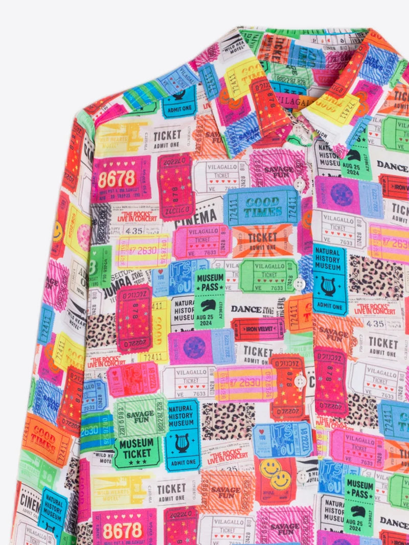 33982 Multicolor Ticket Print Shirt