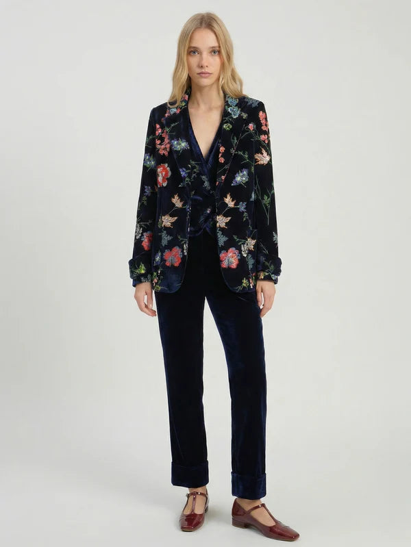 34017 Navy Velvet Trousers
