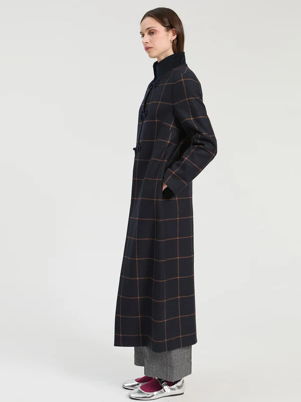 Navy Plaid Wool Duffle Coat 34031