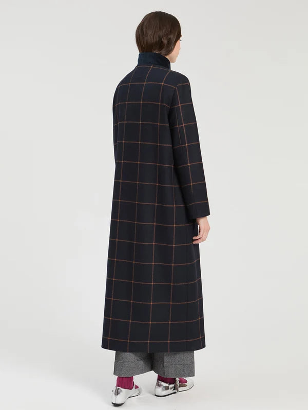 Navy Plaid Wool Duffle Coat 34031