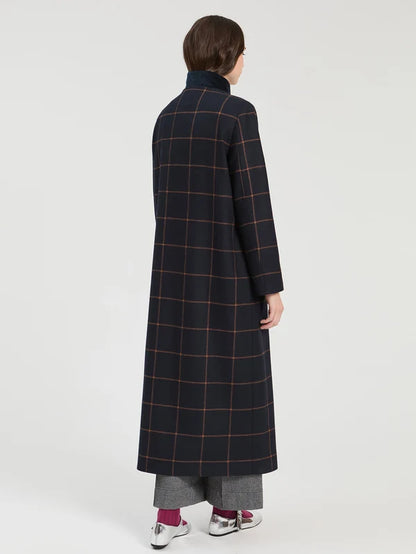 Navy Plaid Wool Duffle Coat 34031