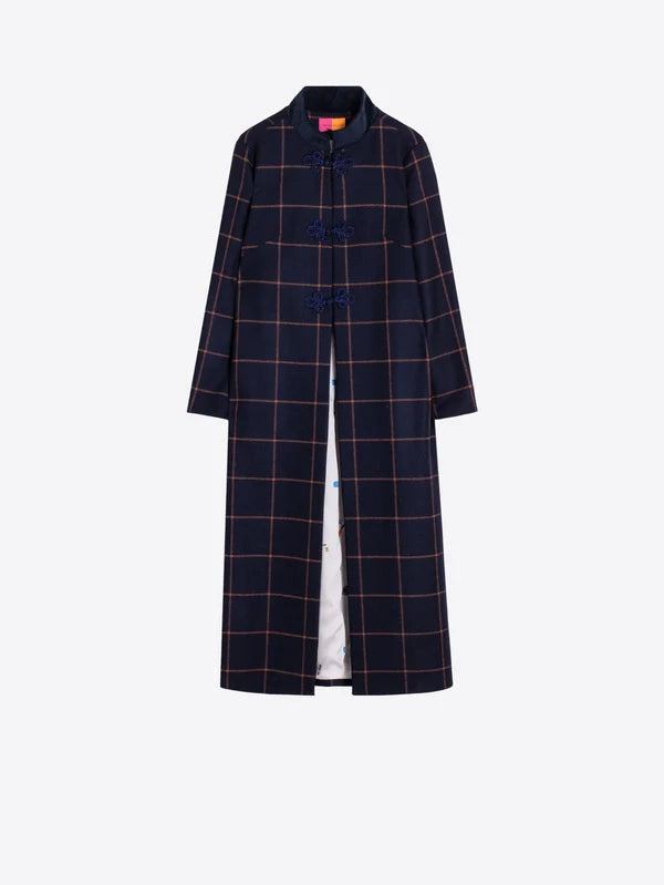 Navy Plaid Wool Duffle Coat 34031