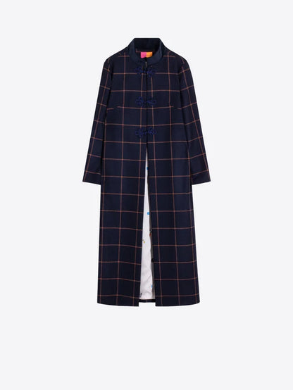 Navy Plaid Wool Duffle Coat 34031