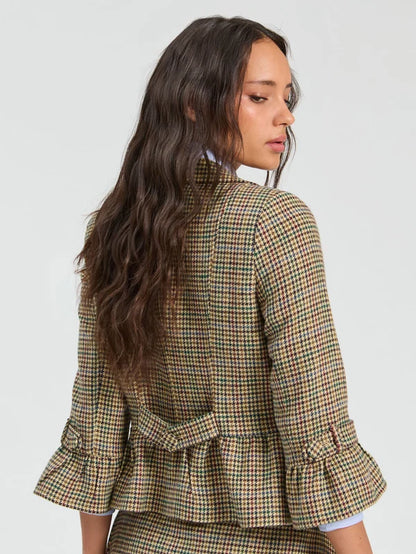 34041 Houndstooth Jacket Ruffle Sleeve
