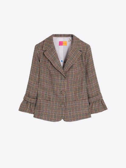 34041 Houndstooth Jacket Ruffle Sleeve
