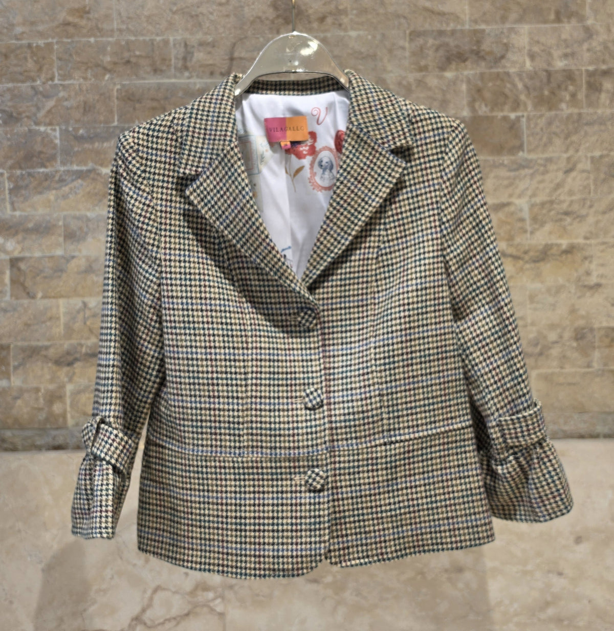 34041 Houndstooth Jacket Ruffle Sleeve