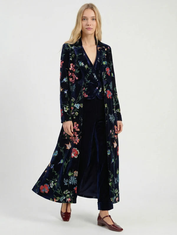 Navy Floral Sequin Coat 34043