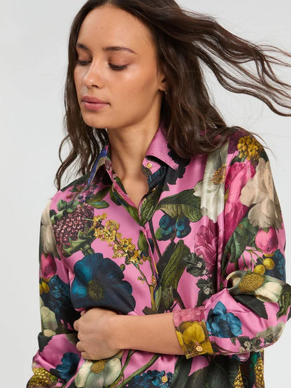 34098 Pink Floral Silk Shirt