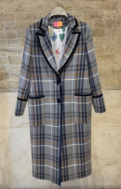 34101 Long Plaid Wool Coat