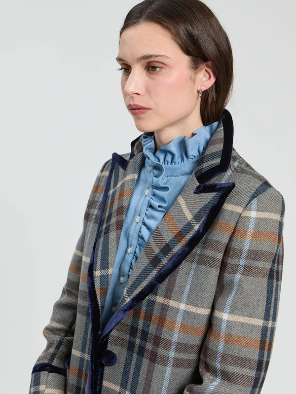 34101 Long Plaid Wool Coat