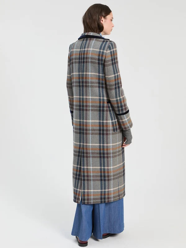 34101 Long Plaid Wool Coat