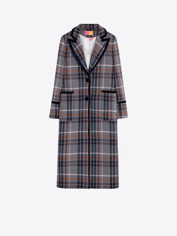 34101 Long Plaid Wool Coat