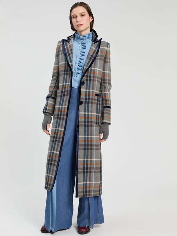 34101 Long Plaid Wool Coat