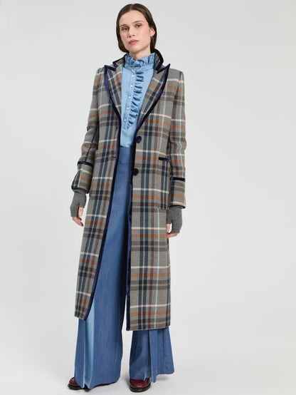 34101 Long Plaid Wool Coat