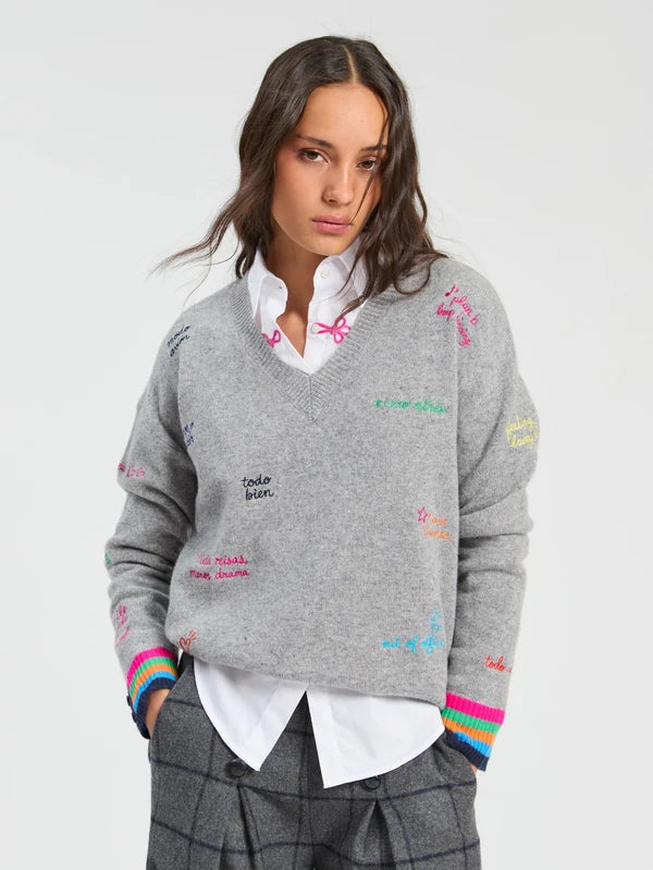 34125 Gray Words Sweater