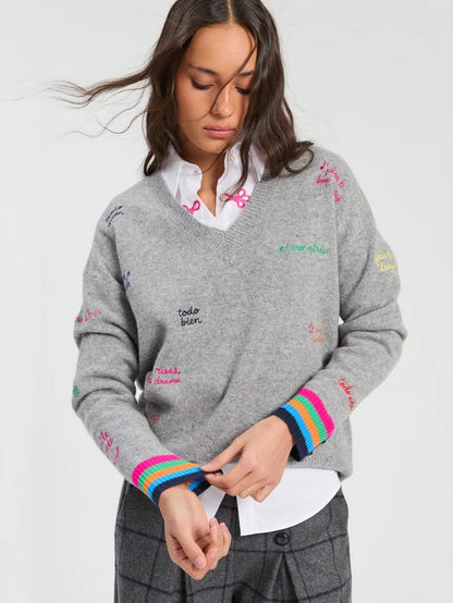 34125 Gray Words Sweater