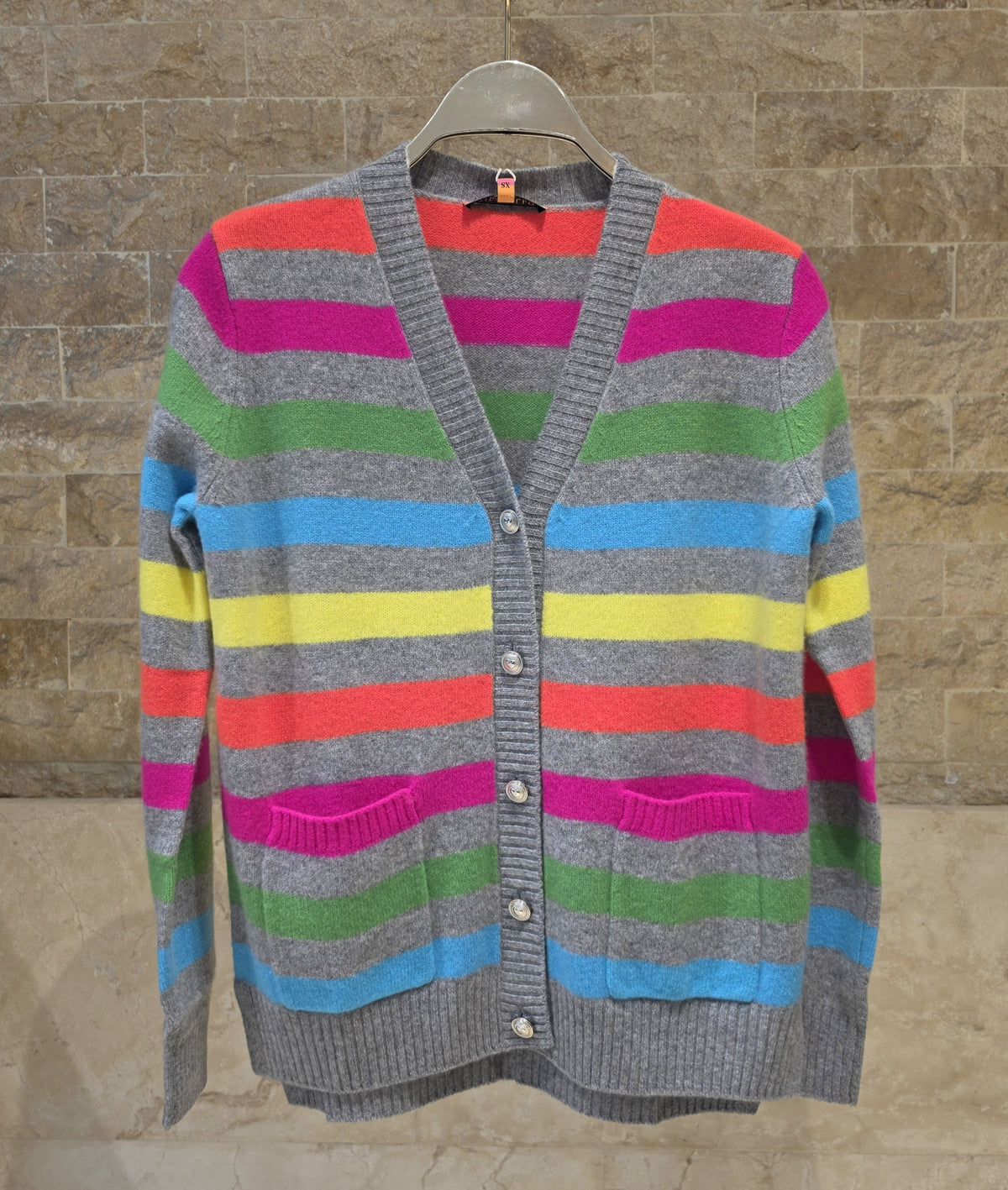 34128 Gray Multicolor Striped Cardigan