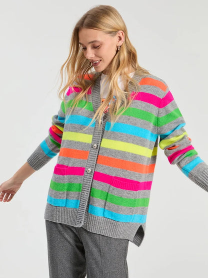 34128 Gray Multicolor Striped Cardigan