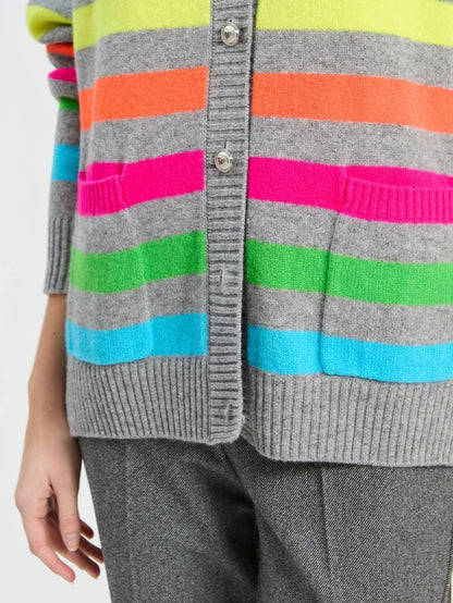 34128 Gray Multicolor Striped Cardigan