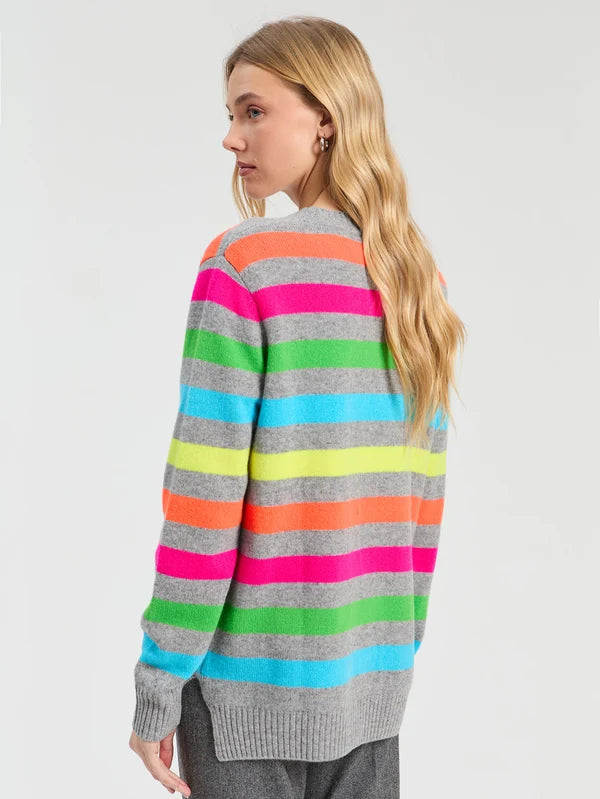 34128 Gray Multicolor Striped Cardigan