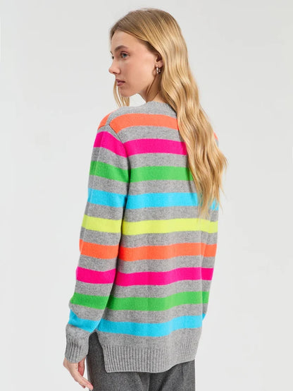 34128 Gray Multicolor Striped Cardigan