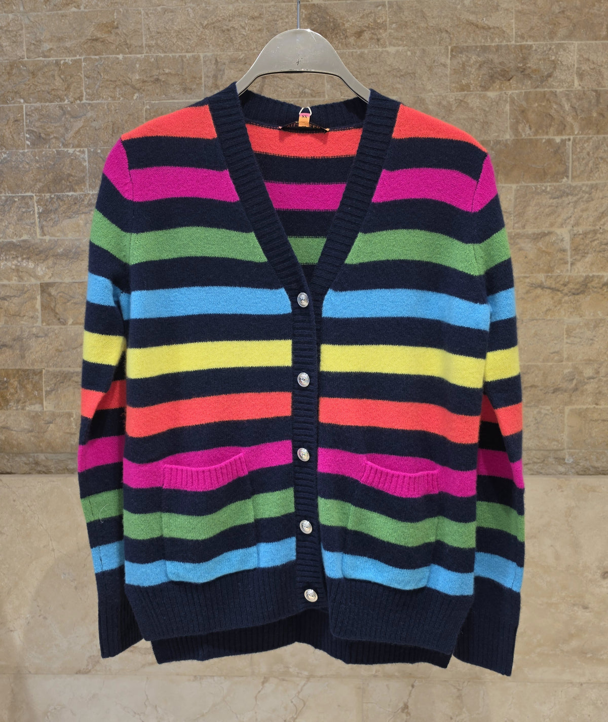 34129 Navy Multicolor Striped Cardigan
