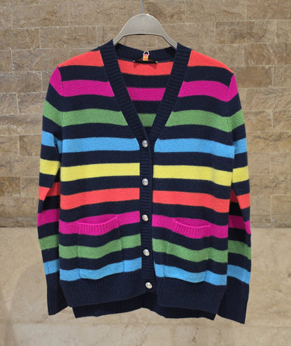 34129 Navy Multicolor Striped Cardigan