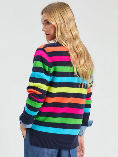 34129 Navy Multicolor Striped Cardigan