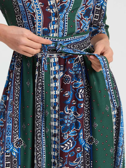 Long Dress with Friezes and Blue Flowers 34168