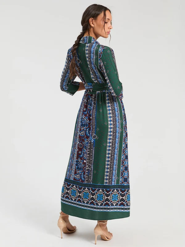 Long Dress with Friezes and Blue Flowers 34168