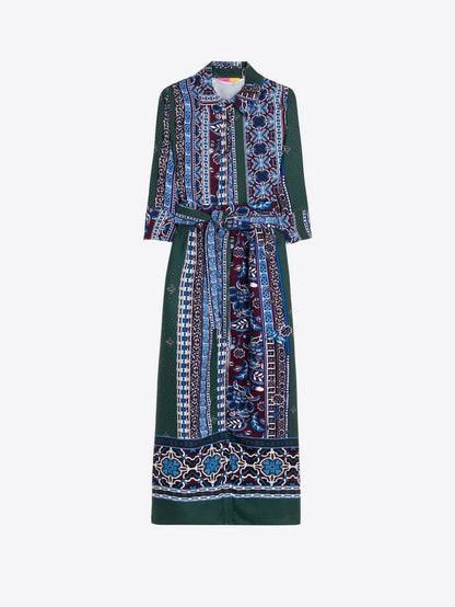 Long Dress with Friezes and Blue Flowers 34168