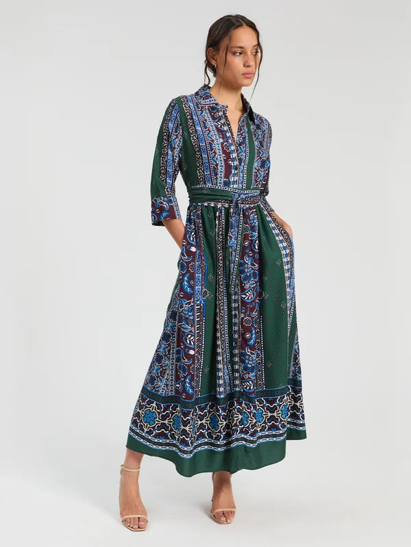 Long Dress with Friezes and Blue Flowers 34168