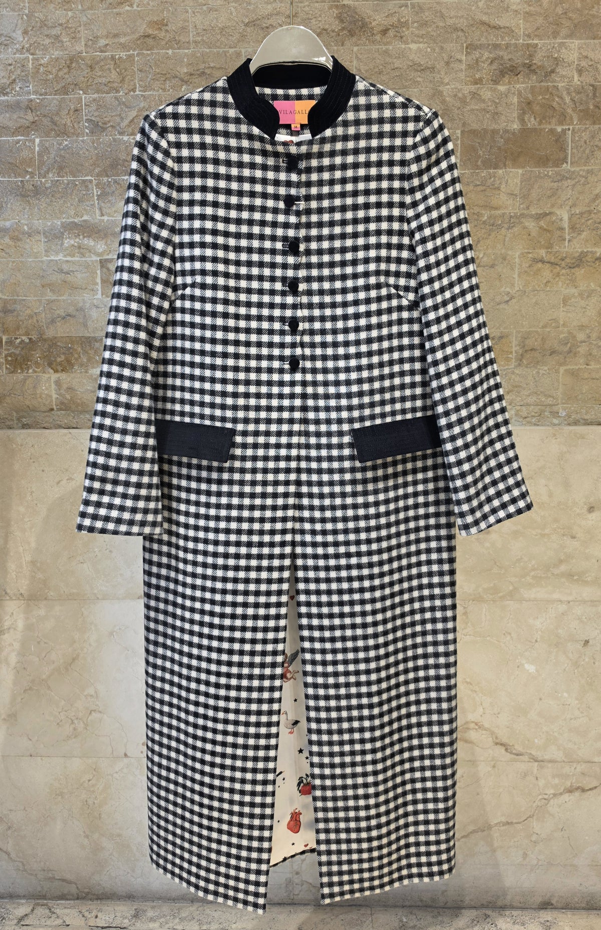 34177 Long Black and White Gingham Wool