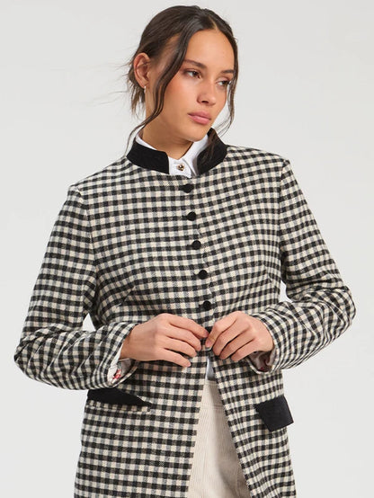 34177 Long Black and White Gingham Wool