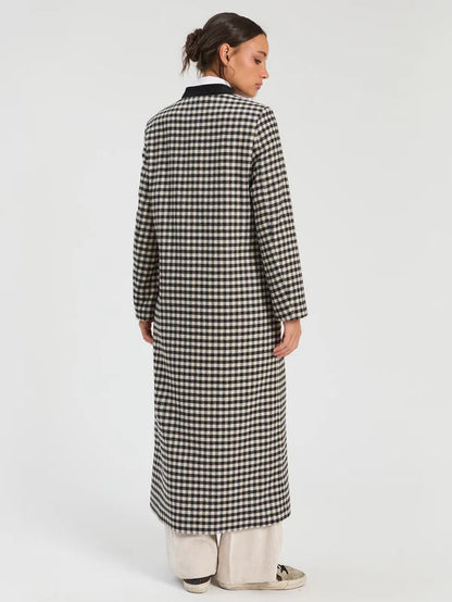 34177 Long Black and White Gingham Wool