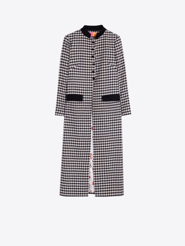 34177 Long Black and White Gingham Wool