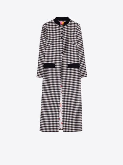34177 Long Black and White Gingham Wool