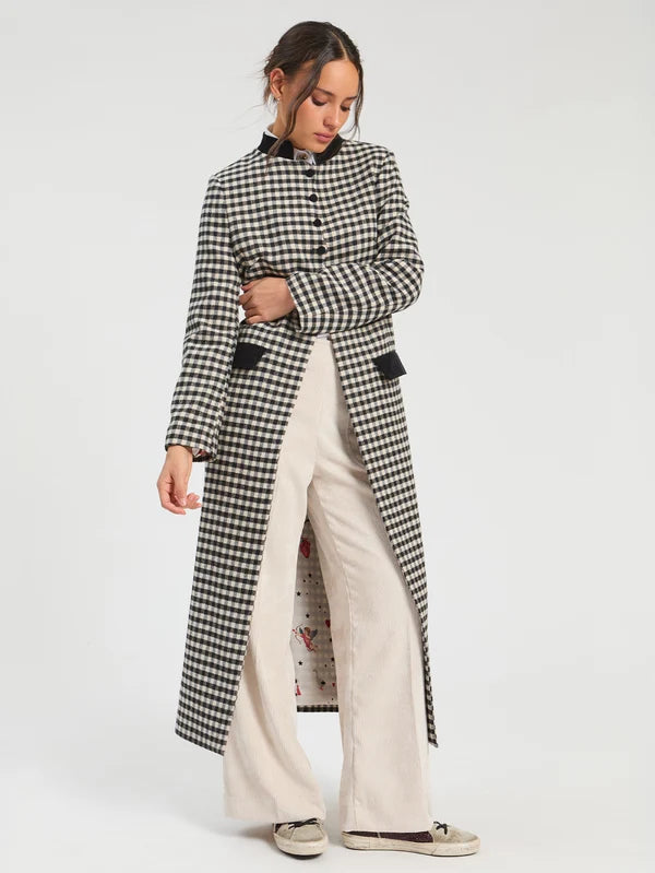 34177 Long Black and White Gingham Wool