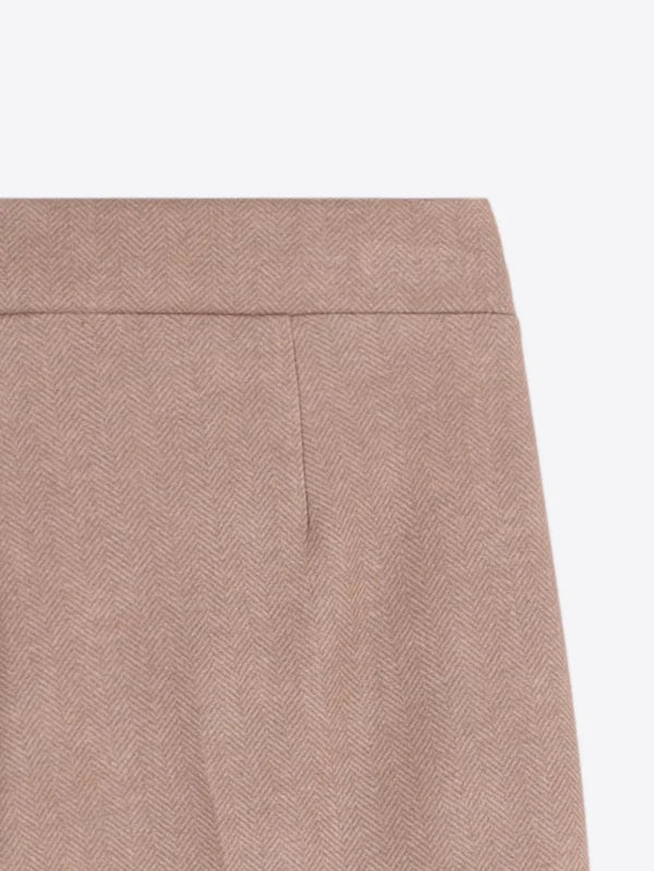 34182 Herringbone Beige Trousers With Side Buttons