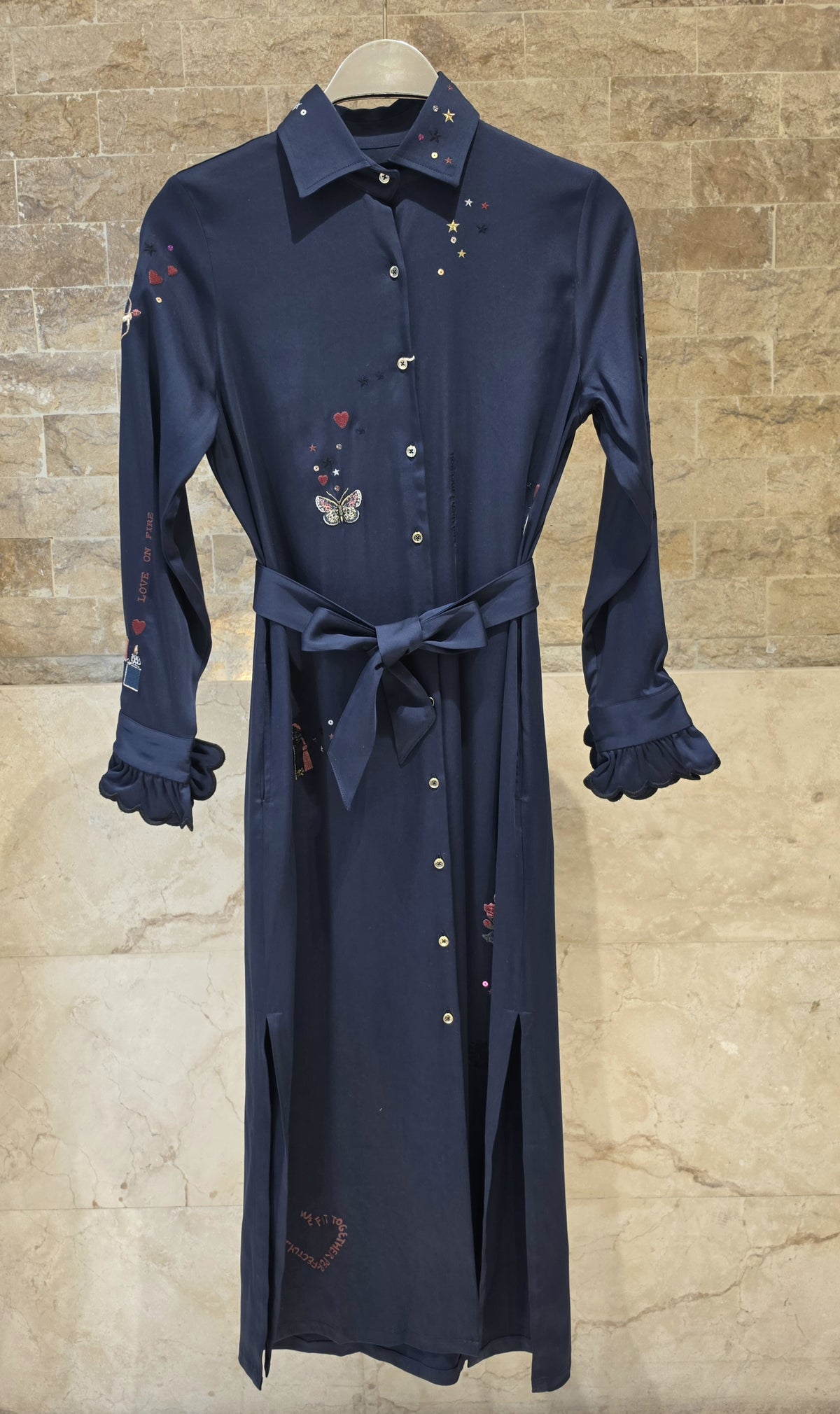 34203 Navy Embroidered Cupid Midi Dress