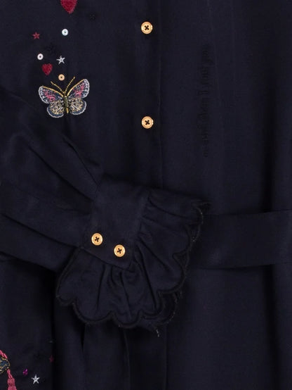 34203 Navy Embroidered Cupid Midi Dress