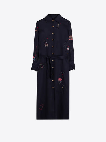 34203 Navy Embroidered Cupid Midi Dress